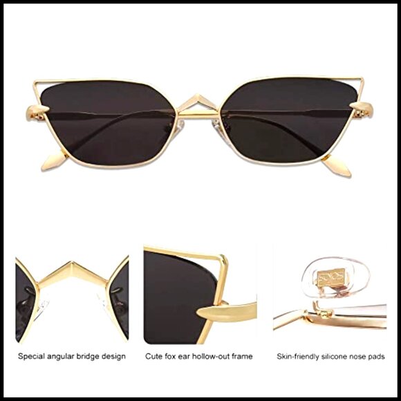 Small Cateye Sunglasses UV400 Protection Metal Frame Standard Fit main image 3